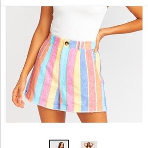 Show Me Your MuMu Rainbow Stripe Linen Shorts